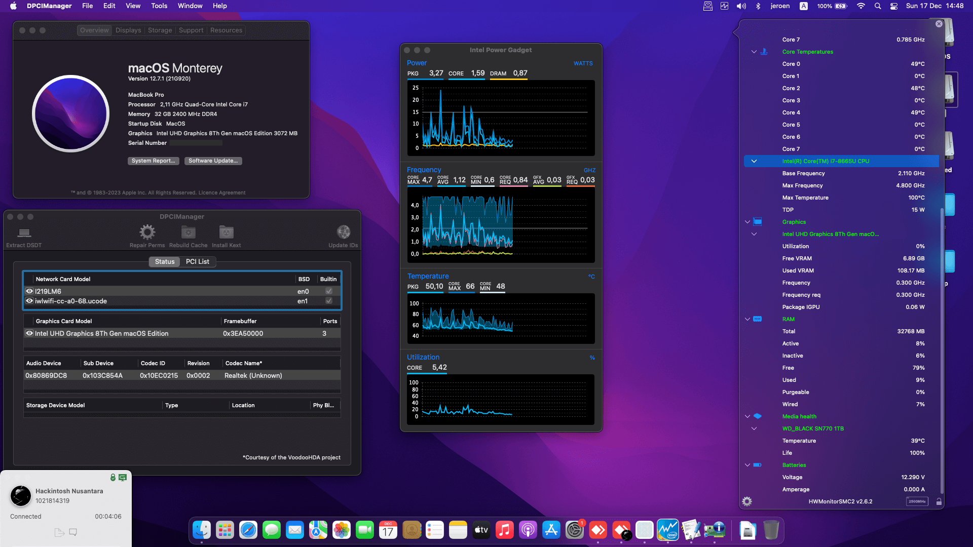 Success Hackintosh macOS Monterey 12.7.1 Build 21G920 in HP Elitebook X360 830 G6